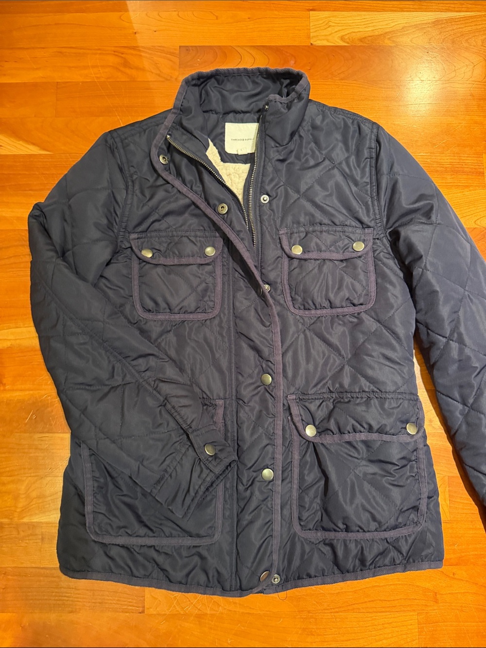 EUC Thread & Supply Navy Quilted Fleece Lined Utility Jacket S
